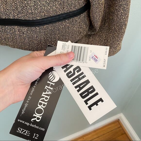 Deadstock vintage Sag Harbor Brown Chevron Collared Zip Up Blazer Jacket 12 L - Picture 9 of 12